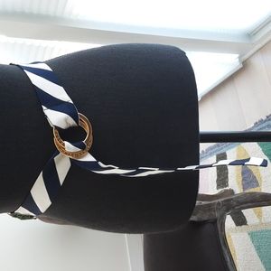 Lauren by RALPH LAUREN Navy & White Silk Tie Belt